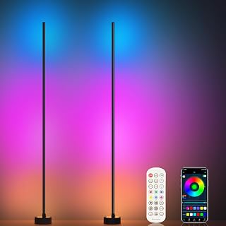 Miortior 2-Pack Smart RGB Corner Floor Lamps - App/Remote Control, 16M Colors, Music Sync, 68+ Scenes for Living Room, Bedroom, Gaming Room