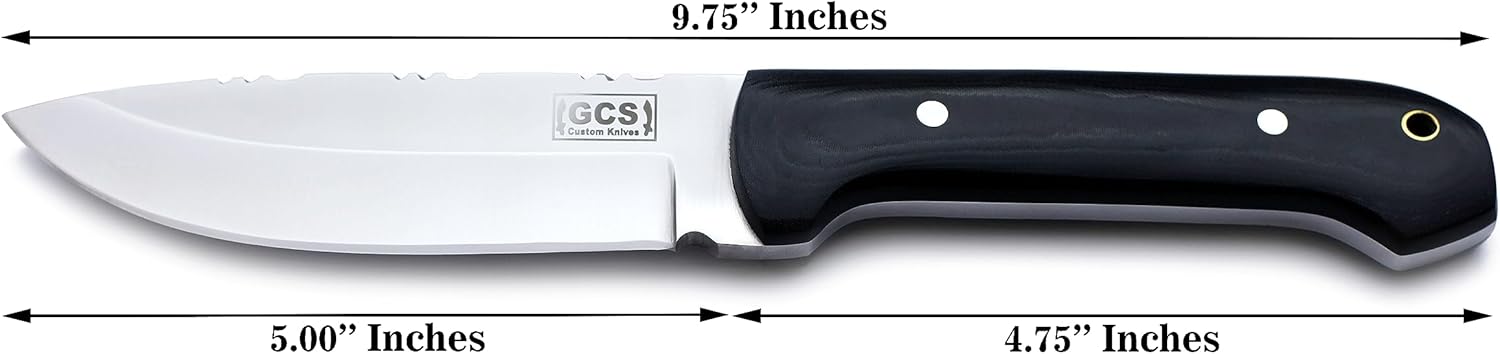 GCS Handmade Micarta Handle D2 Tool Steel Tactical knife Hunting Knife Camp Knife with leather sheath Full tang blade designed for Hunting & EDC GCS 108