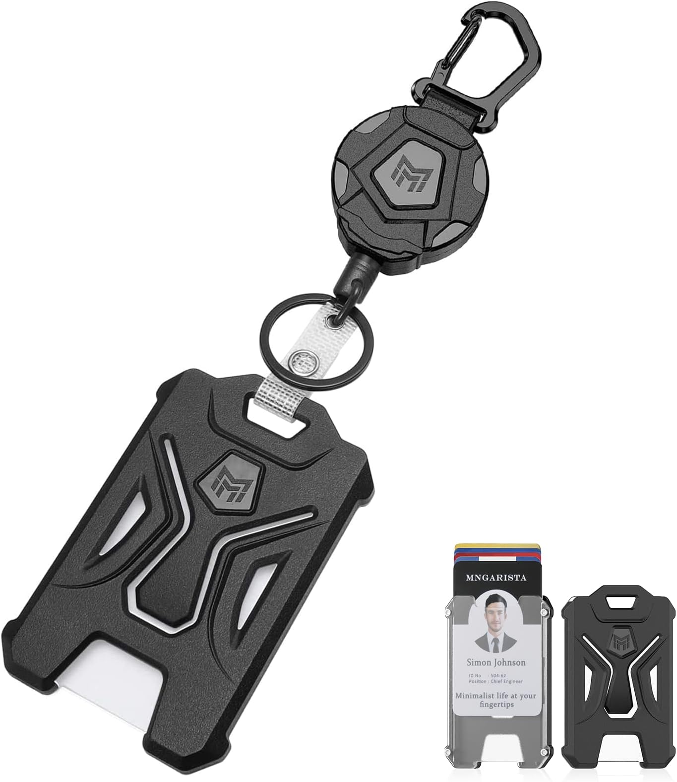 Retractable Badge Holder, Heavy Duty Carabiner Keychain, Tactical ID Card Holder with 31.5" Retractable Badge Reel, Black