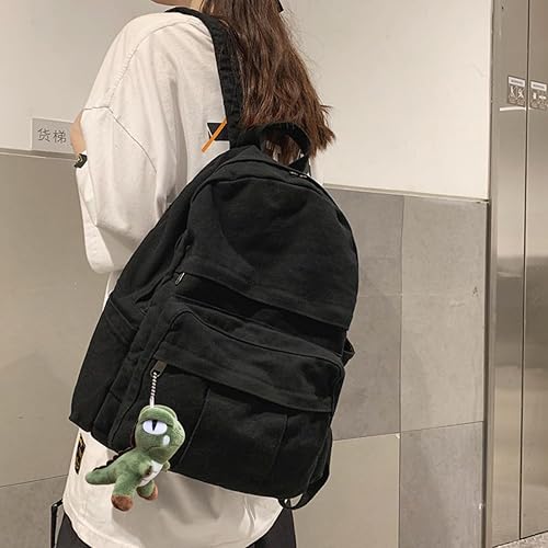 Miniatura 5 de Mochila de lona para laptop, mochila de viaje estética retro vintage para mujeres y hombres, Negro -, Grande, Mochila de lona vintage para mujer y