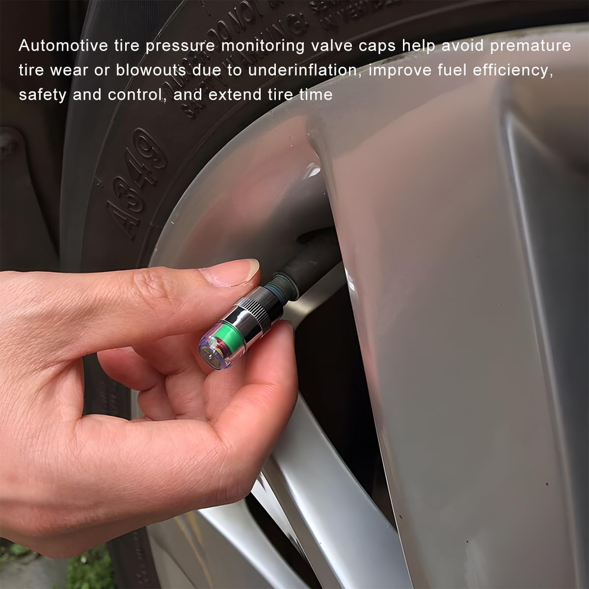 8PCS Tire Pressure Monitor Valve Stem Caps, 2.4 Bar 36PSI Pressure Monitor Stem Covers with 3-Color Eye Alert, Easy to Read Sensor Indicator Tire Valve Cap for Most Car Truck SUV (Silver)