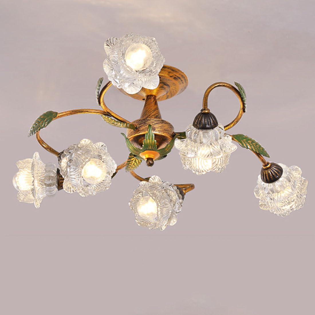 KXEcoLife e14 American retro ceiling lamp, country pastoral chandelier, modern simple living room creative flower for bedroom and restaurant lighting,B,6 heads