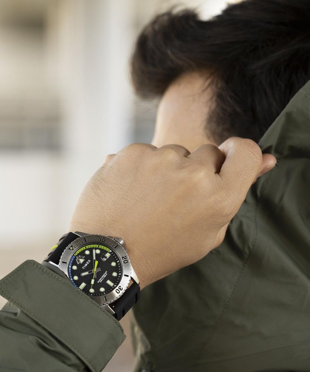 A person wearing the Timex Expedition North TW2W41700 watch on their wrist.