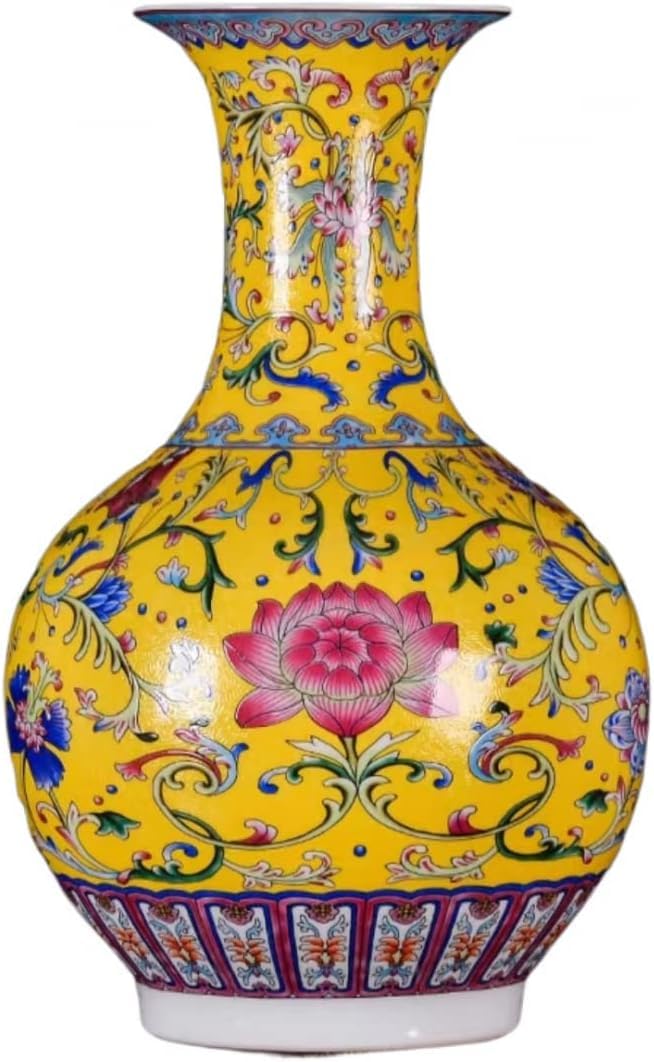 Vase Tabletop Ceramic Enamel Color Flower and Bird Antique Chinese Porcelain Decoration Ornaments Crafts(A 33x21cm)