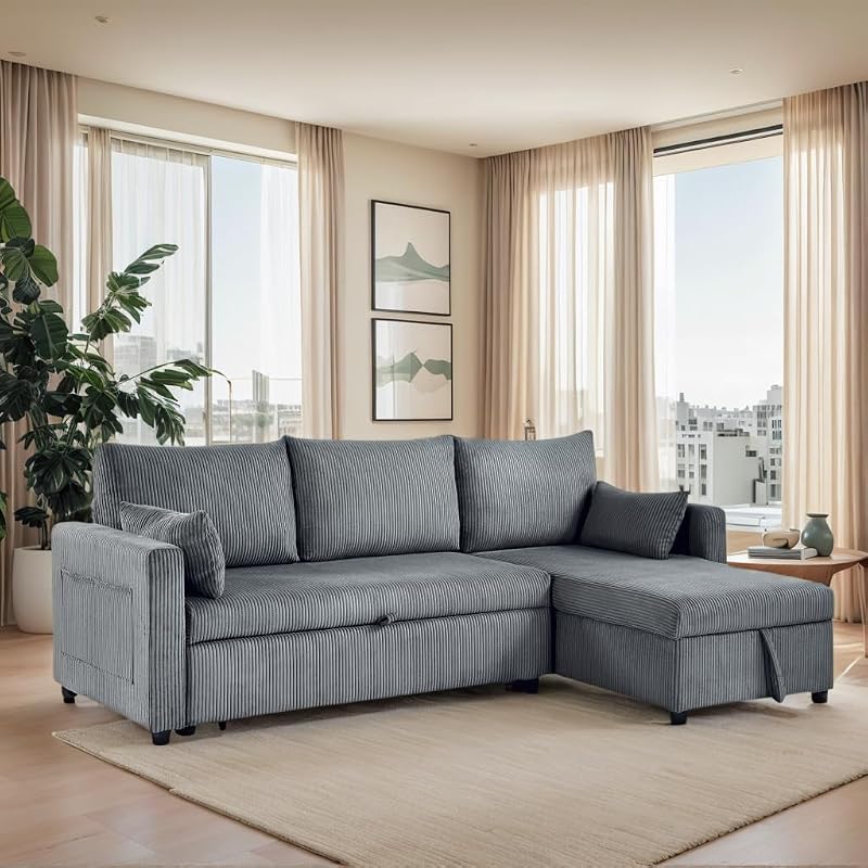 Ball & Cast 86" Sectional Sleeper Sofa Bed Pull Out Couches for Living Room image 4