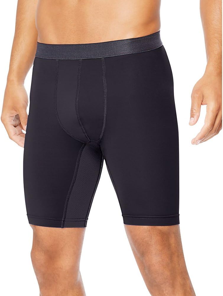 Hanes Sport Men's Compression Shorts, Men's Performance Compression Shorts, Men's Athletic Shorts, Gym Shorts for Men, 9" Small Ebony/Ebony