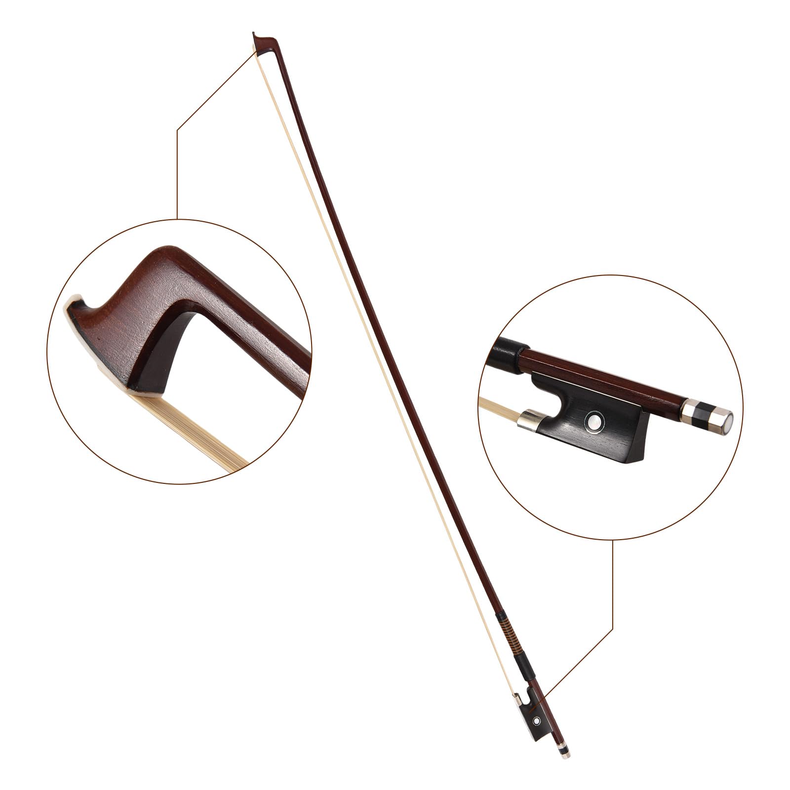 Geigenbögen in voller Größe 4/4 Premium Brasilianer Holz Violine Bogenstange echte Pferdeschwanzhaarhand -Handwund -Leichtschnur -Instrumentenzubehör für professionelle