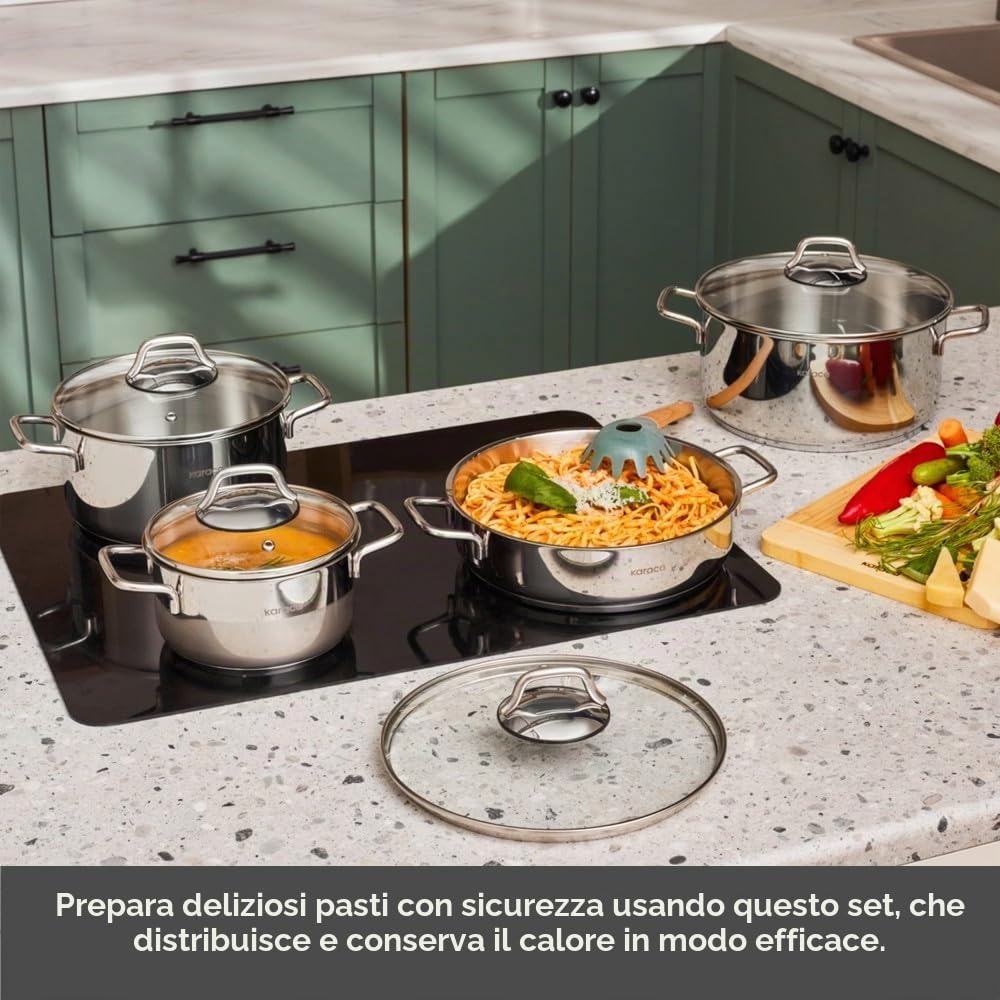 Karaca Belgrado - Set di 15 padelle per matrimonio, in acciaio inox, teiera, set di pentole