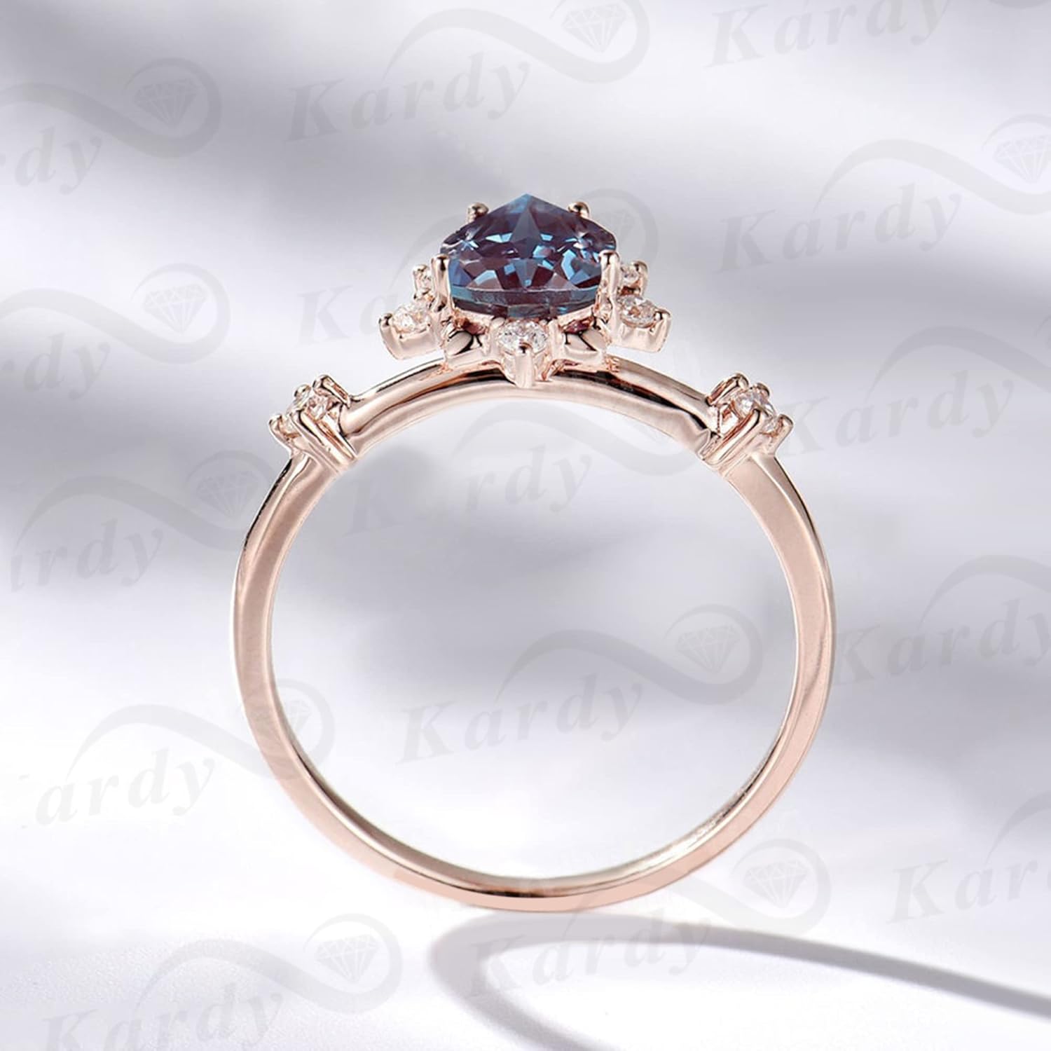 Kardy Alexandrite Moissanite Engagement Rings,Wedding Band for Women,Solid 10K/14K/18K Rose Gold 925 Silver Pear Shaped Ring with Certificate