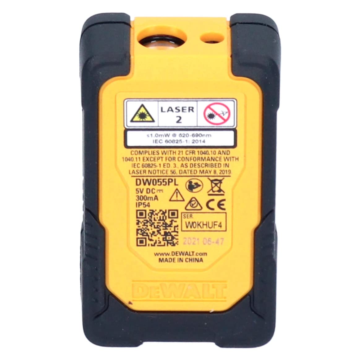 DeWalt DW055PL-XJ - Medidor de distancias Pocket, Mide hasta 16 m, Carga USB, Negro/Amarillo