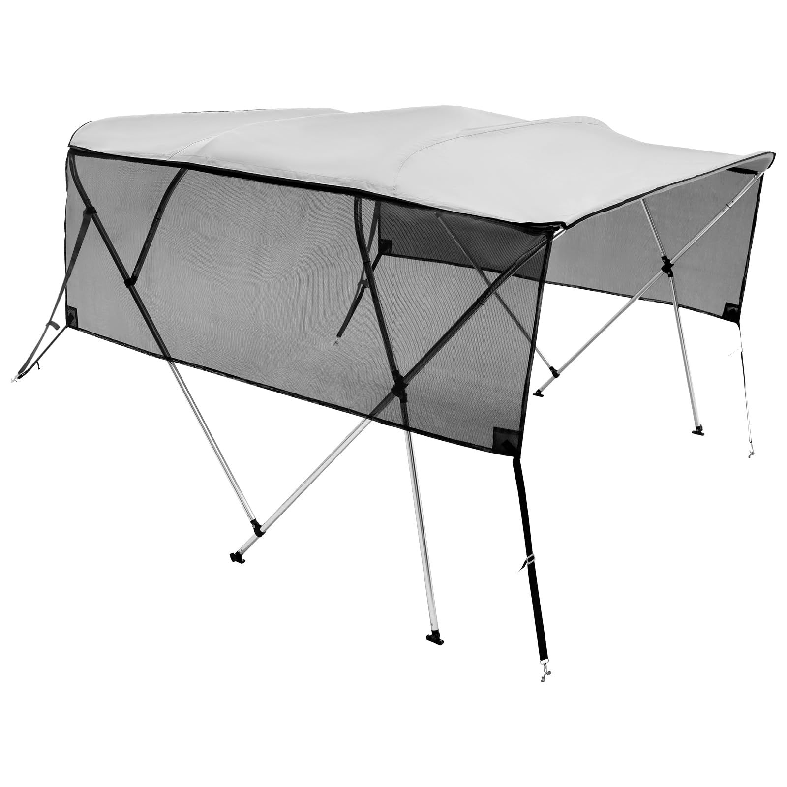 VEVOR Bimini - Lona para Barco de 4 Arcos, Ancho de instalación: 231 a 244 cm, poliéster 600D, con Paredes Laterales de Malla extraíbles, Impermeable y protección Solar, con Caja de