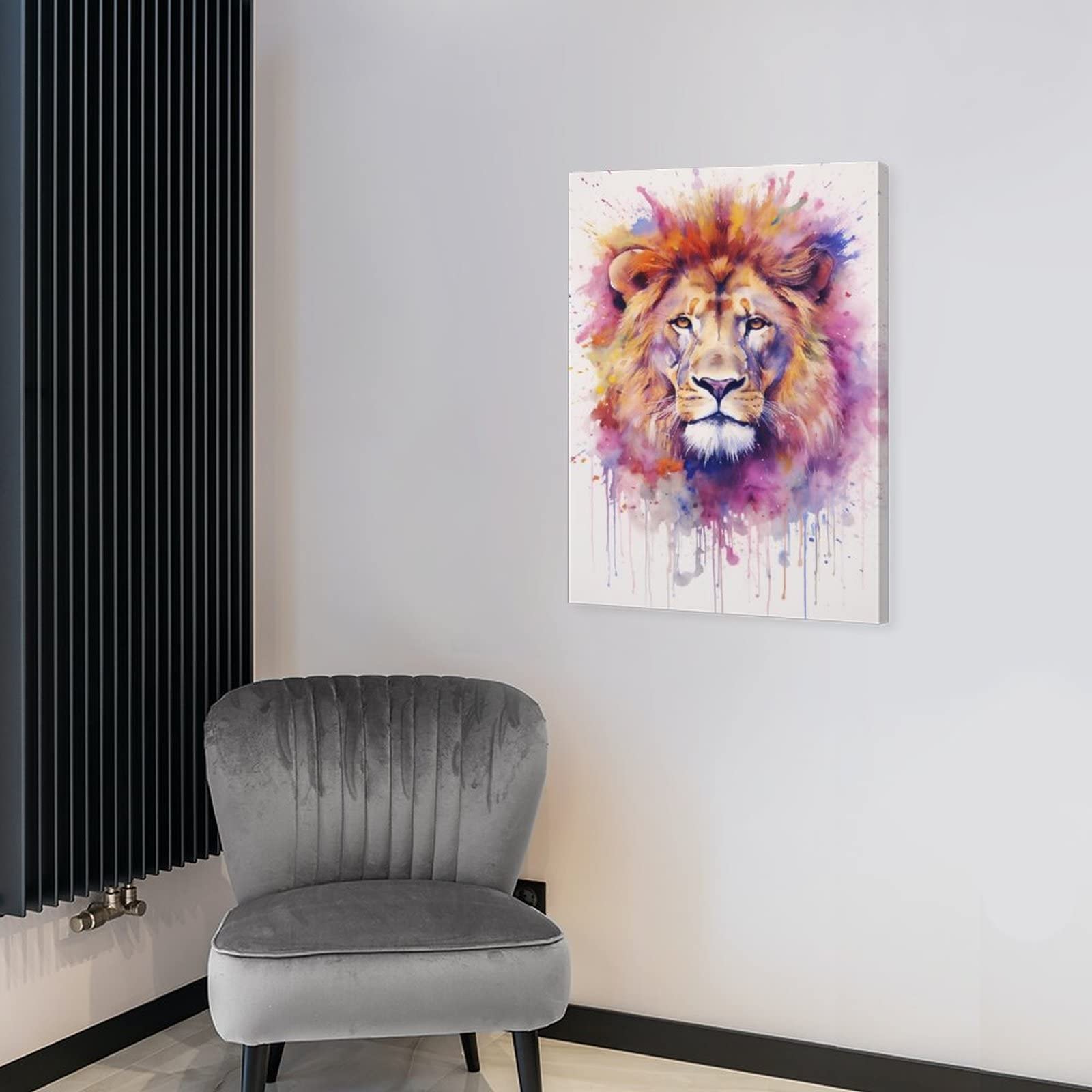 Amazon.co.jp: 絵画 ライオンの水彩画アートインテリア 絵画 動物の