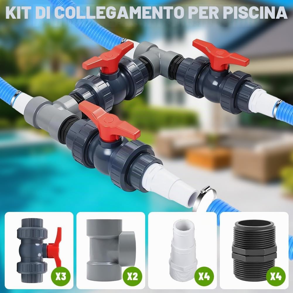 Bypass, set per piscina con diametro di 50 mm, pompa di calore per piscina, riscaldamento solare, per piscina con tubi da 32 mm, 38 mm, controllo dell'acqua per una regolazione ottimale della