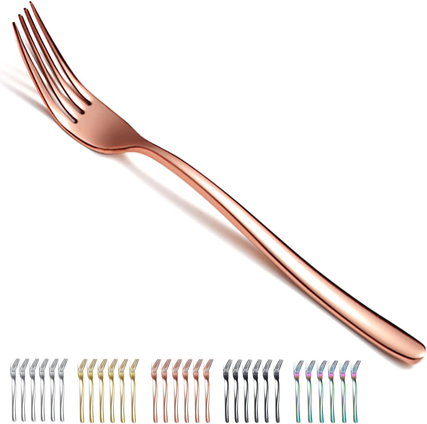 Dinner Forks 6 Pieces, Kyraton Stainless Steel With Rose Gold Titanium