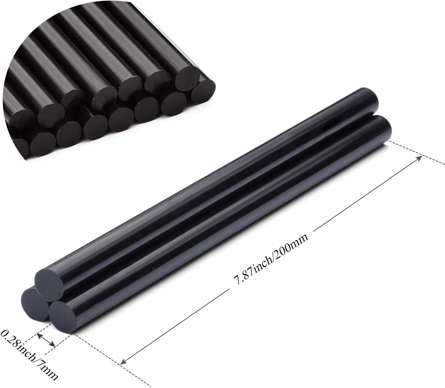 Black Hot Melt Glue Gun Stick Strips Baffo 20 Pcs 7.87'' Long 0.28'' Dia High Adhesive Hot Glue Sticks for Car Audio DIY Art Craft Home Office Project Craftwork Fix & Repairs