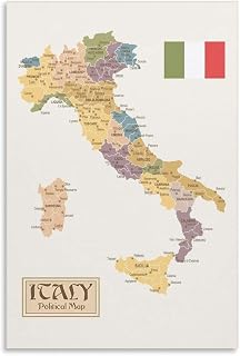 イタリアの地方州政治フラグのビンテージスタイルの政治地図 面白いの絵画ポスター ウォールアート 部屋飾り 絵画 ベッドルーム リビング 壁の絵16x24inch(40x60cm)