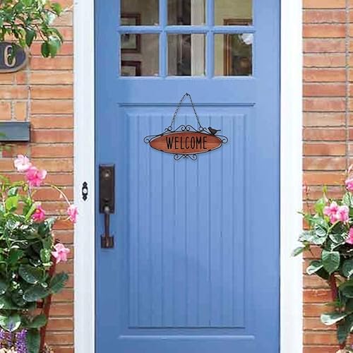 Miniatura 5 de Funerom Letrero de bienvenida de madera rústico pequeño colgante de madera para porche de casa de campo para puerta delantera, 12.2 x 5.1 pulgadas