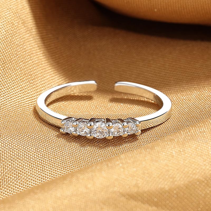 Mnyixsi Fashion 925 Sterling Silver AAA Cubic Zirconia Band Ring for Women, Cubic Zirconia Promise Halo Engagement Jewelry Gift, 925 Sterling Silver Wedding Stackable Ring Open Adjustable2
