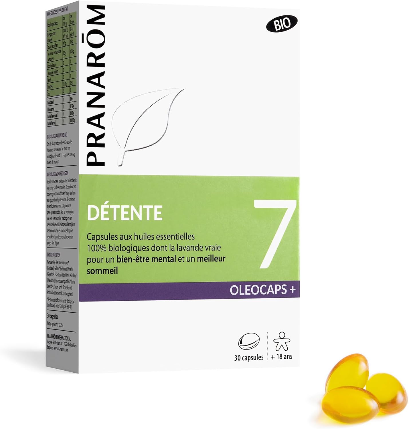 PRANARÔM – Oleocaps 7 – Relaxation – Targeted Essential Oils – Mandarin, Real Lavender & Caraway – 100% Natural & Organic – HECT – 30 Pre-dosed Capsules