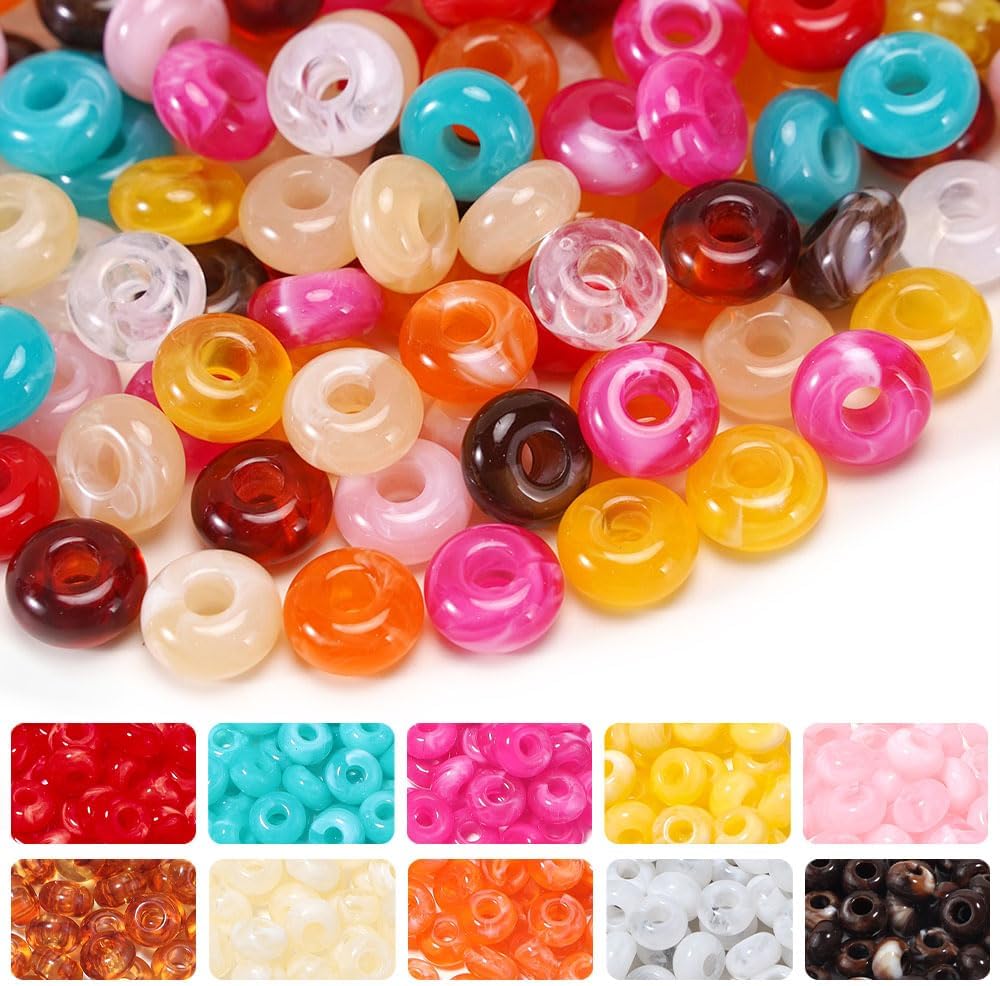 200pcs 14mm Acrylic Large Hole Beads for Carabiner Bag Charm Keychain