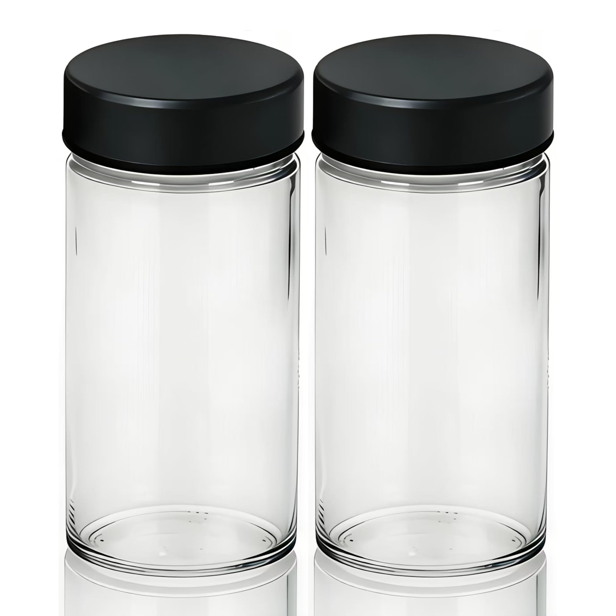Photo 1 of SERZUVARUE 2 PCS 3 oz Clear Glass Spice Jars/Bottles,Black Plastic Lids Empty Round Spice Containers with Airtight Caps with Shaker Lids