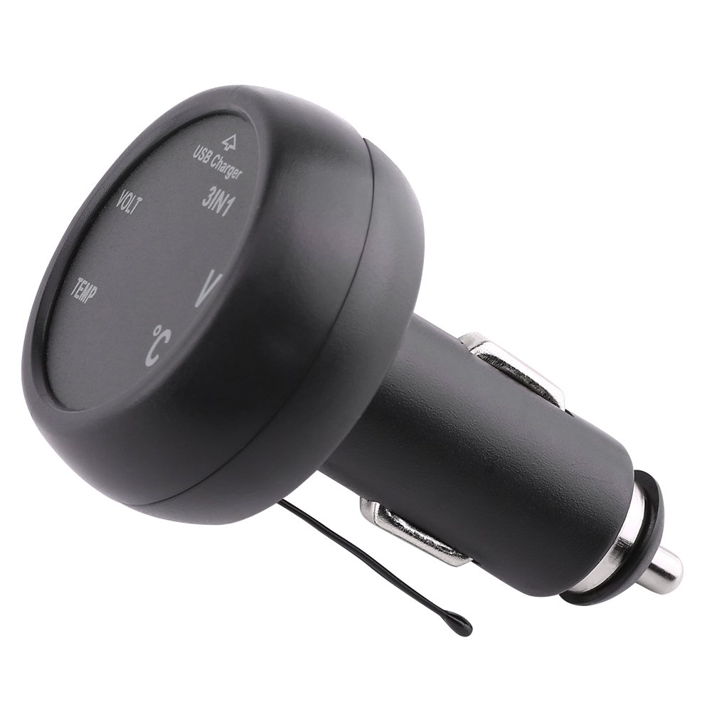 Accendisigari Auto 3 In 1 Con Voltmetro E Termometro - Caricatore USB 5V 2.1A Per Auto, Camper E Camion