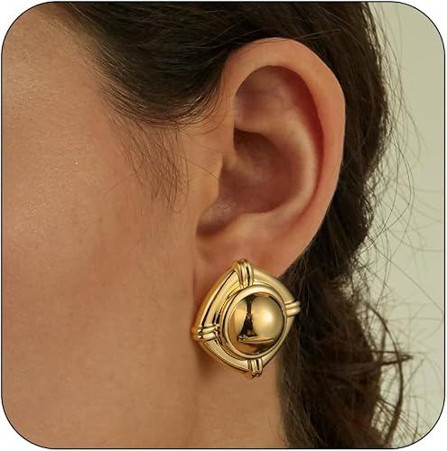 Chunky Gold Square Earrings 14k Gold Plated Earrings for Women Big Square Earrin