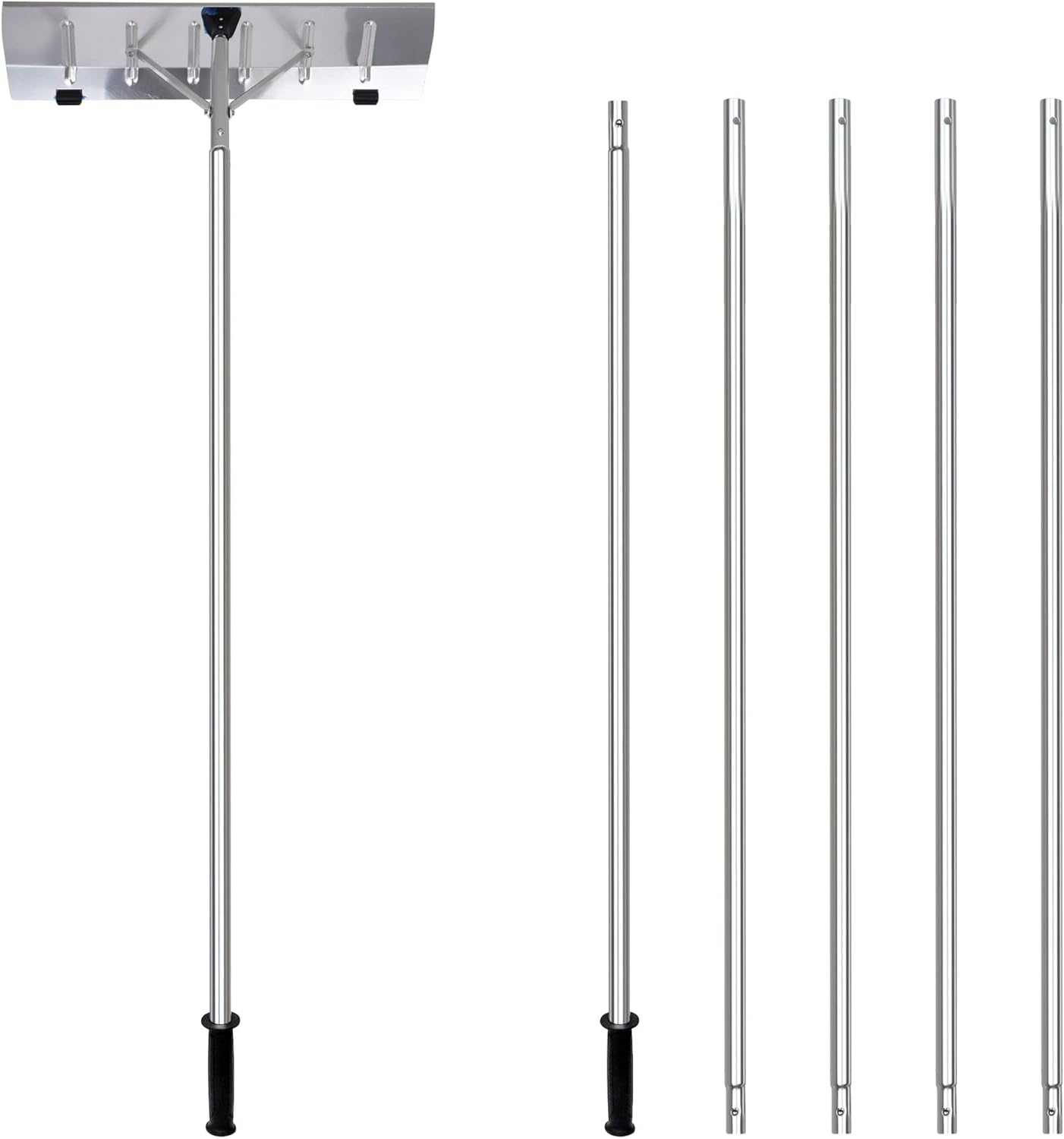 Quickway Imports Snow Rake Shovel | Aluminum Snow & Leaf Removal Tool & Pusher Scraper for House Roof & Car with 26” Rolling Blade, Lightweight 5-21’ Telescoping Extendable Handle & Nonslip Grip,Gray