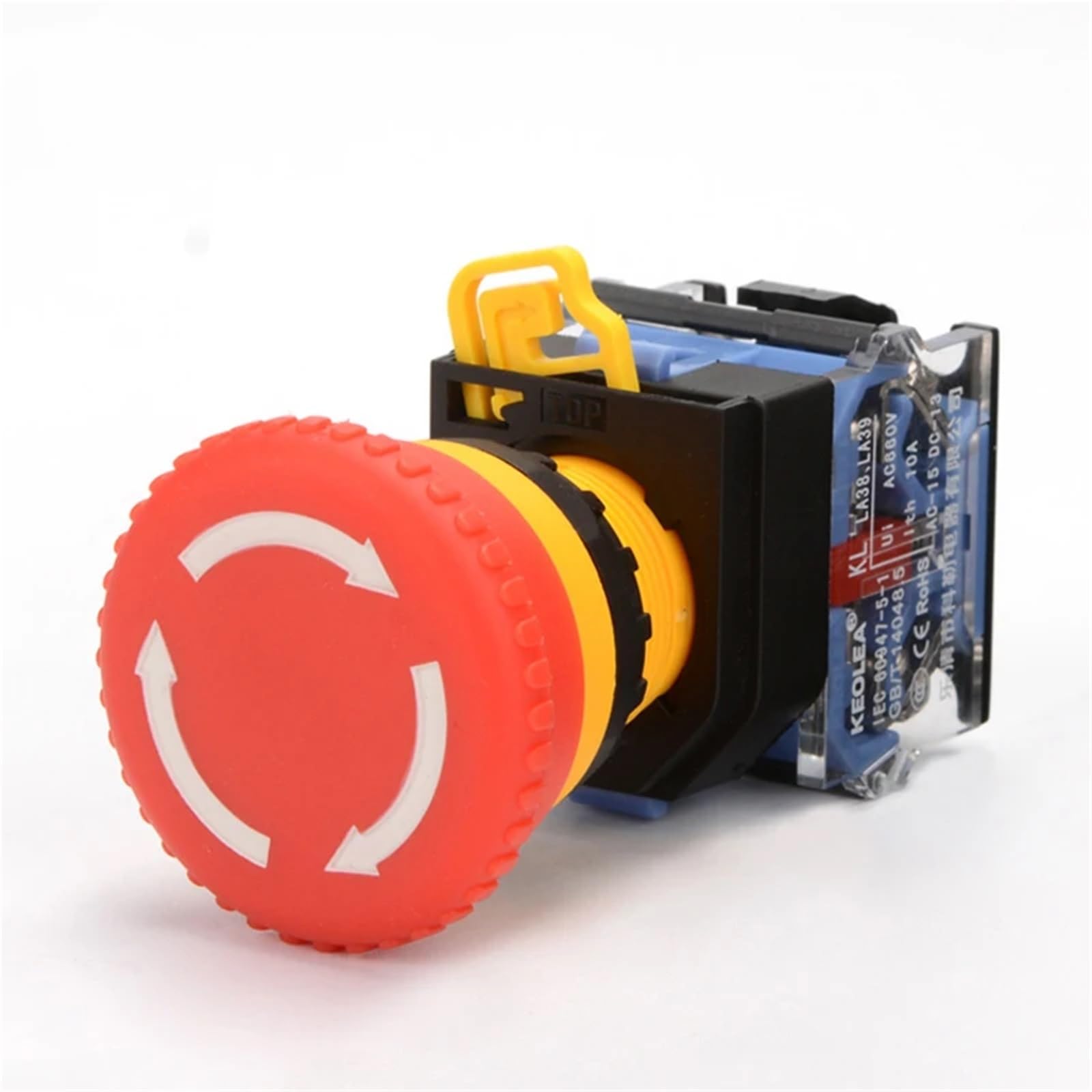 1 Uds LA38-11ZS autobloqueo 22mm botón de encendido de emergencia interruptor de botón de parada de emergencia con cabeza de seta(Compatible,1NO 1NC)