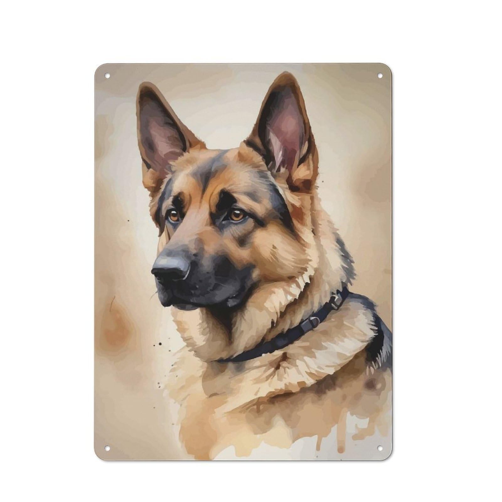 Junmoney German Shepherd Watercolor Metal Wall Sign 40X30cm Featuring For Bar Or Restaurant, For Bar Decor Enthusiasts