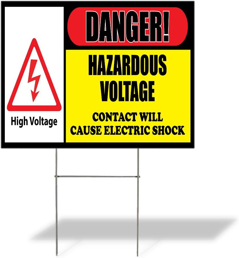 Weatherproof Yard Sign High Voltage Danger Advertising Printing Lawn Garden Electrical 18x12 Inches 2 Sides Print
