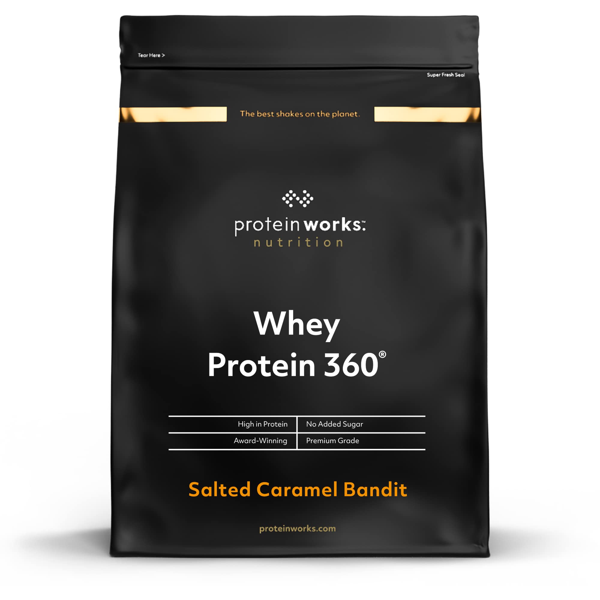Protein Works - Whey Protein 360, Premium Whey Shake, Salted Caramel Bandit, 40 Servings (1.2kg), Whey Protein Powder Blend, No Added Sugar Protein Shake
