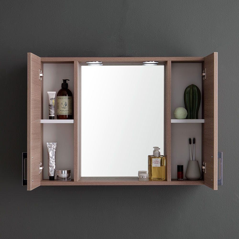 Kiamami Valentina - Specchio Bagno Contenitore 77Cm 2 Pensili Rovere Fumo