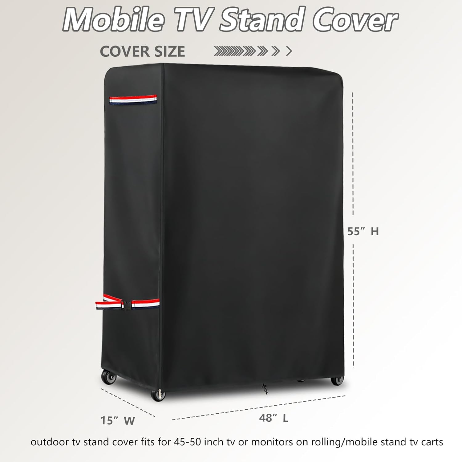 Outdoor TV Cover 48 Inch Weatherproof,With Zipper 600 Heavy-Duty Waterproof Dustproof Outdoor TV Stand Covers For Mobile TV Carts With Floor Stand Base (For 45-50 Inch Mobile TV Cart) 48"L x 14"W x 55"H Black