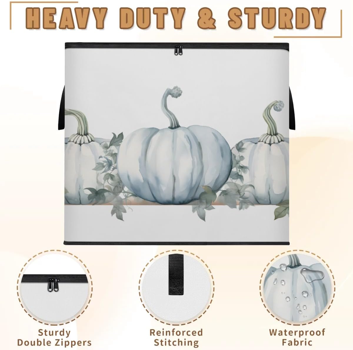 Honeybaby 214L Extra Large Comforter Storage Bag Pumpkin Leaf Storage Totes with Lids Waterproof Closet Organizer Folding Blanket Storage Bags for Clothes Bedding Pillows