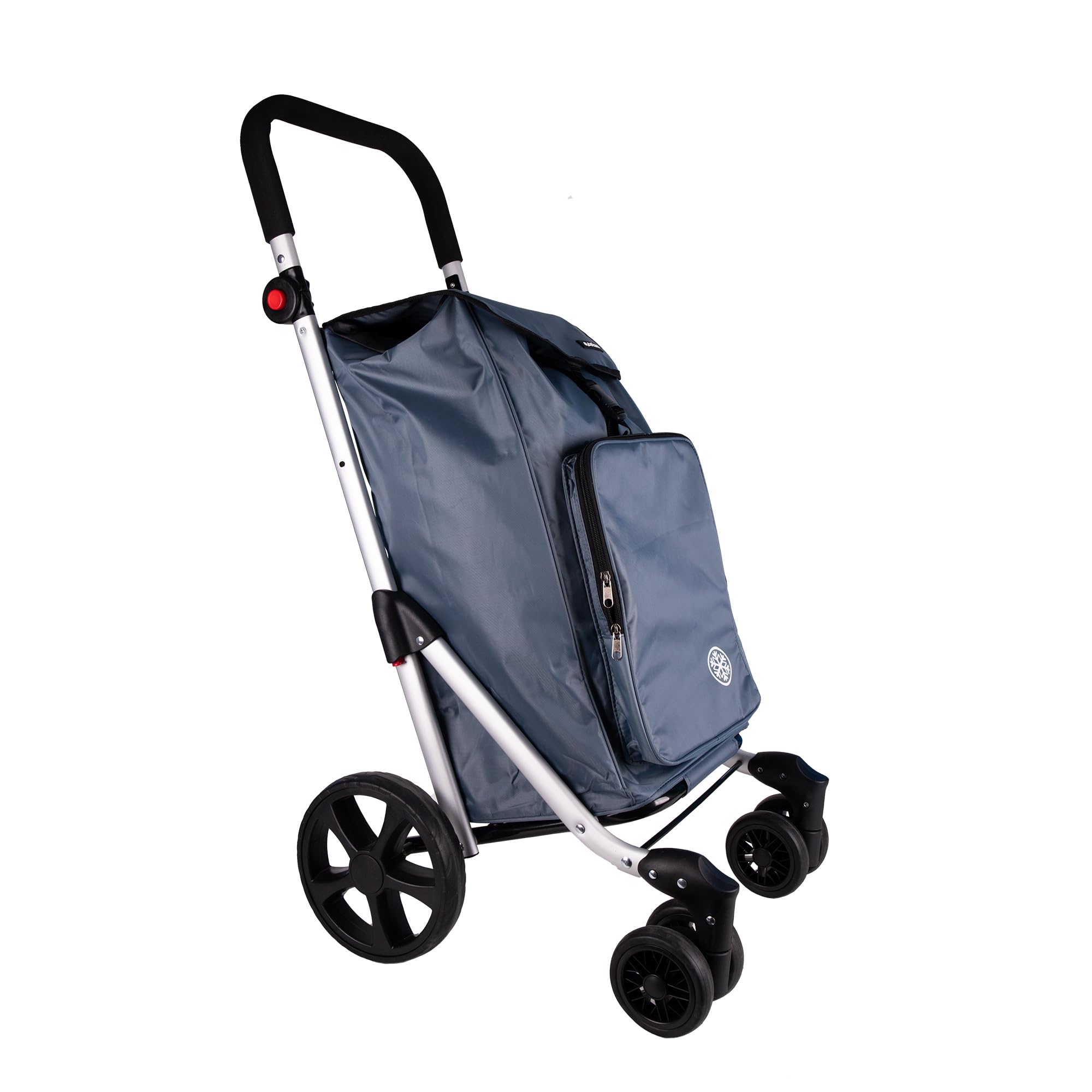 Cofan Carro de compra plegable con 6 ruedas | Material: aluminio | Bolsa de 53 litros | Bolsillo para congelados | Naranja y negro/Gris (Gris, 53 Litros)