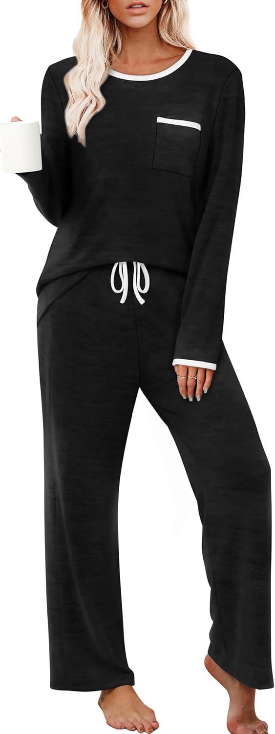 XIEERDUO Womens Pajama Sets Long Sleeve Sleepwear Soft Pjs Lounge Chest Pocket Two Piece Sets For Women