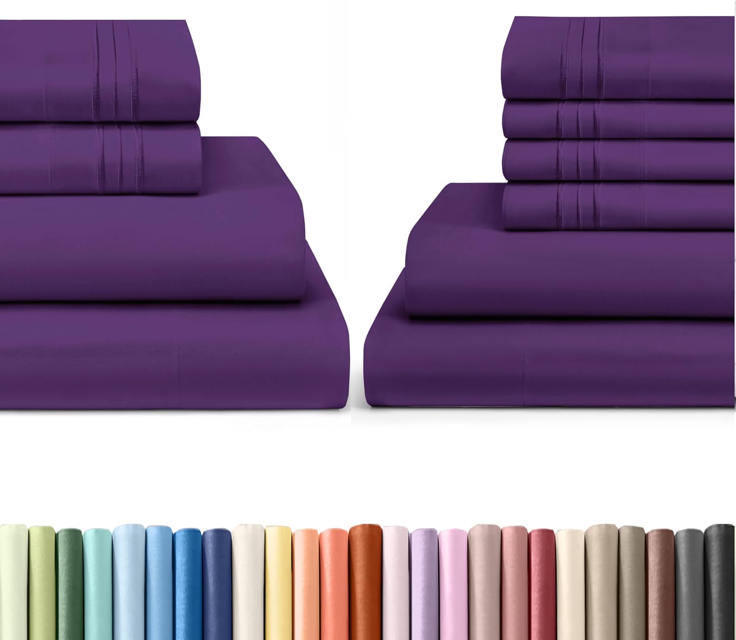 CGK Unlimited 4 Piece + 6 Piece Queen Bed Sheets Set - Purple