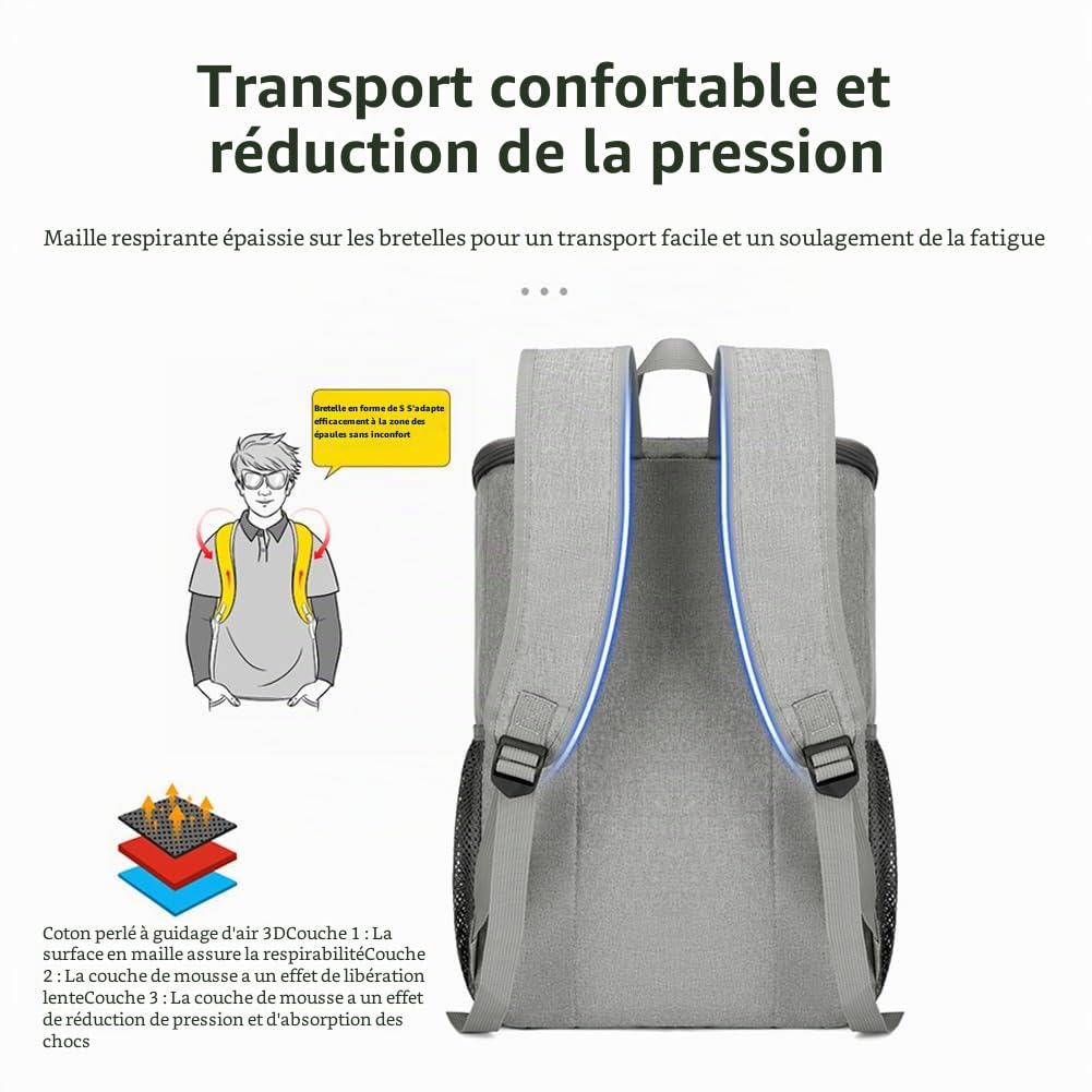 Grand sac à dos isotherme de 36 L en tissu Oxford épais étanche pour pique-nique, randonnée, barbecue