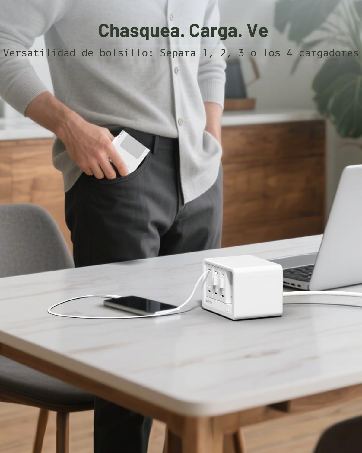 Gitryin Estación de carga de escritorio 12 en 1 con 4 cargadores de pared retráctiles, regleta de alimentación USB-C de 40 W con 4 CA, 4 USB C, 4 cables tipo C de 33.5 pulgadas, cable de extensión con
