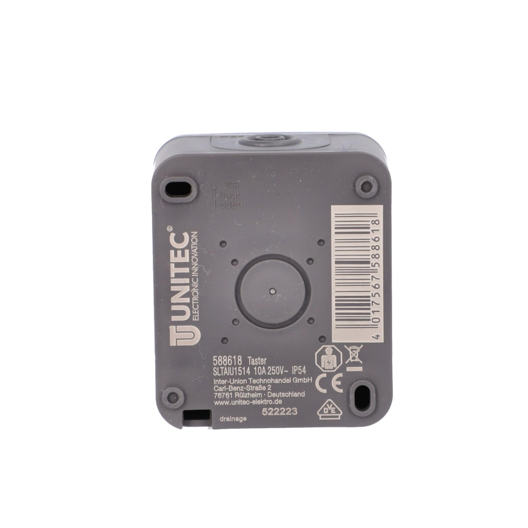 UNITEC Pulsante AP/FR Aqua, da parete, adatto per ambienti umidi, IP54, per interni ed esterni, antracite, 1 pezzo
