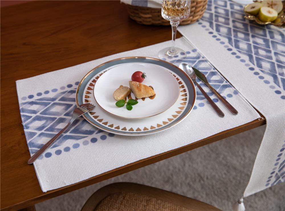Salvamanteles Individuales Mesa Manteles Individuales Lavables Tela de Yutemantel Salva Mantel Yute para Tejer Juego de 6 Mantel Individual de lingge Azul 35 X 48cm