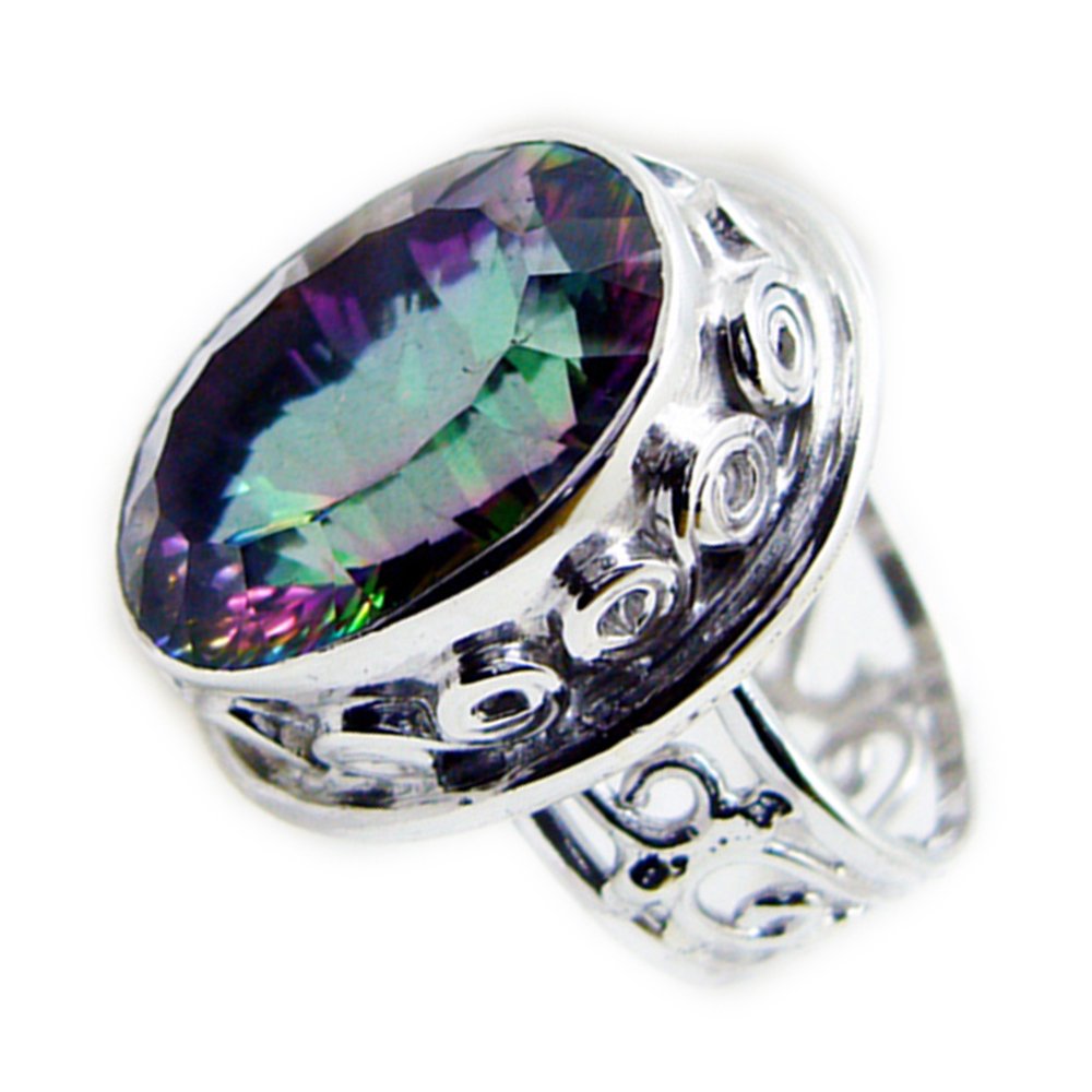 Bague de mariage quartz mystique ovale en argent massif vintage