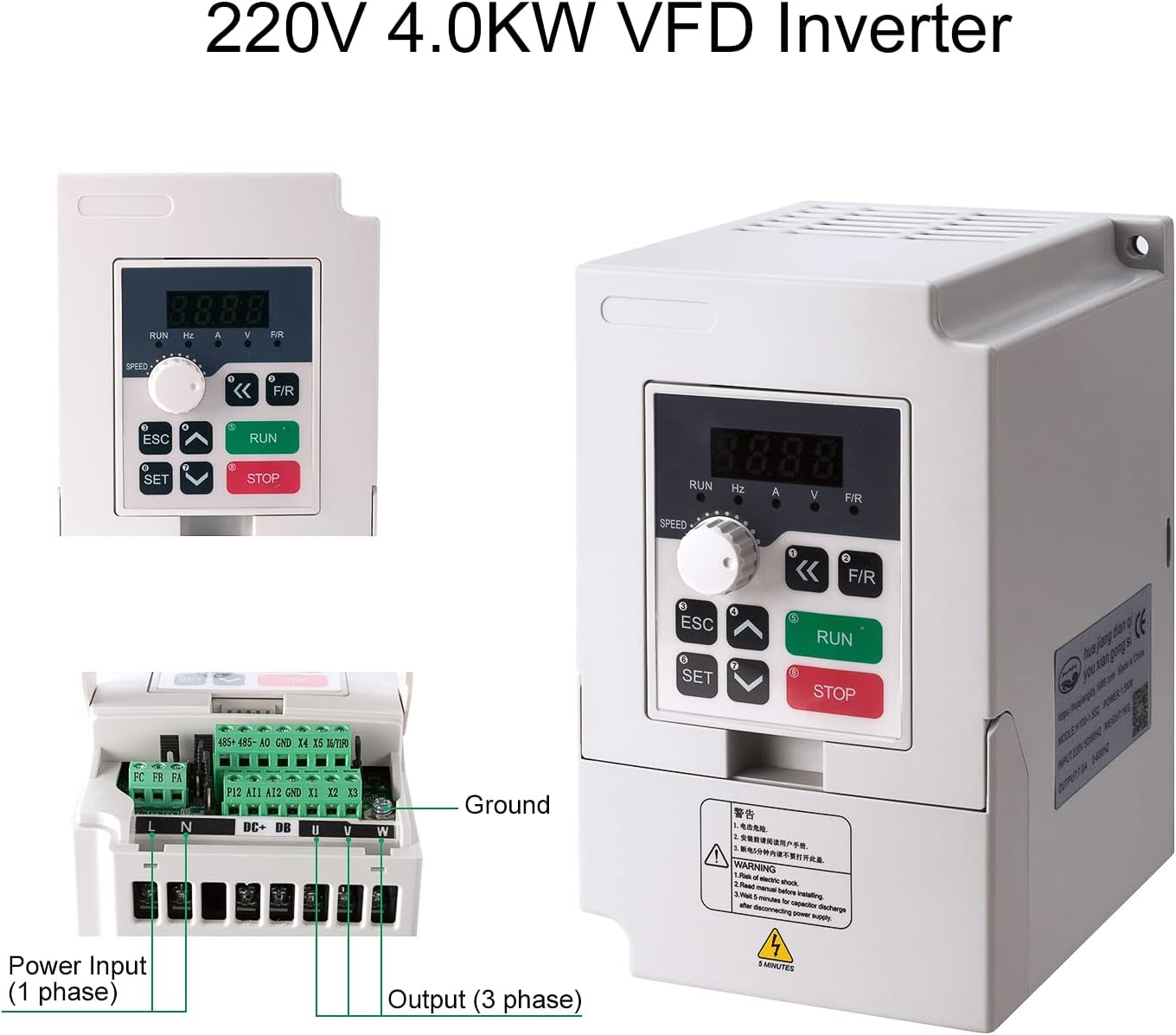 CNC Spindle Motor kits, 220V 4KW 4000W Air Cooled Spindle Motor Square CNC Spindle CNC Motor + 220V 4KW VFD + ER25-6mm Collet + Aviation Wire + Drill Bits For CNC Router Machine