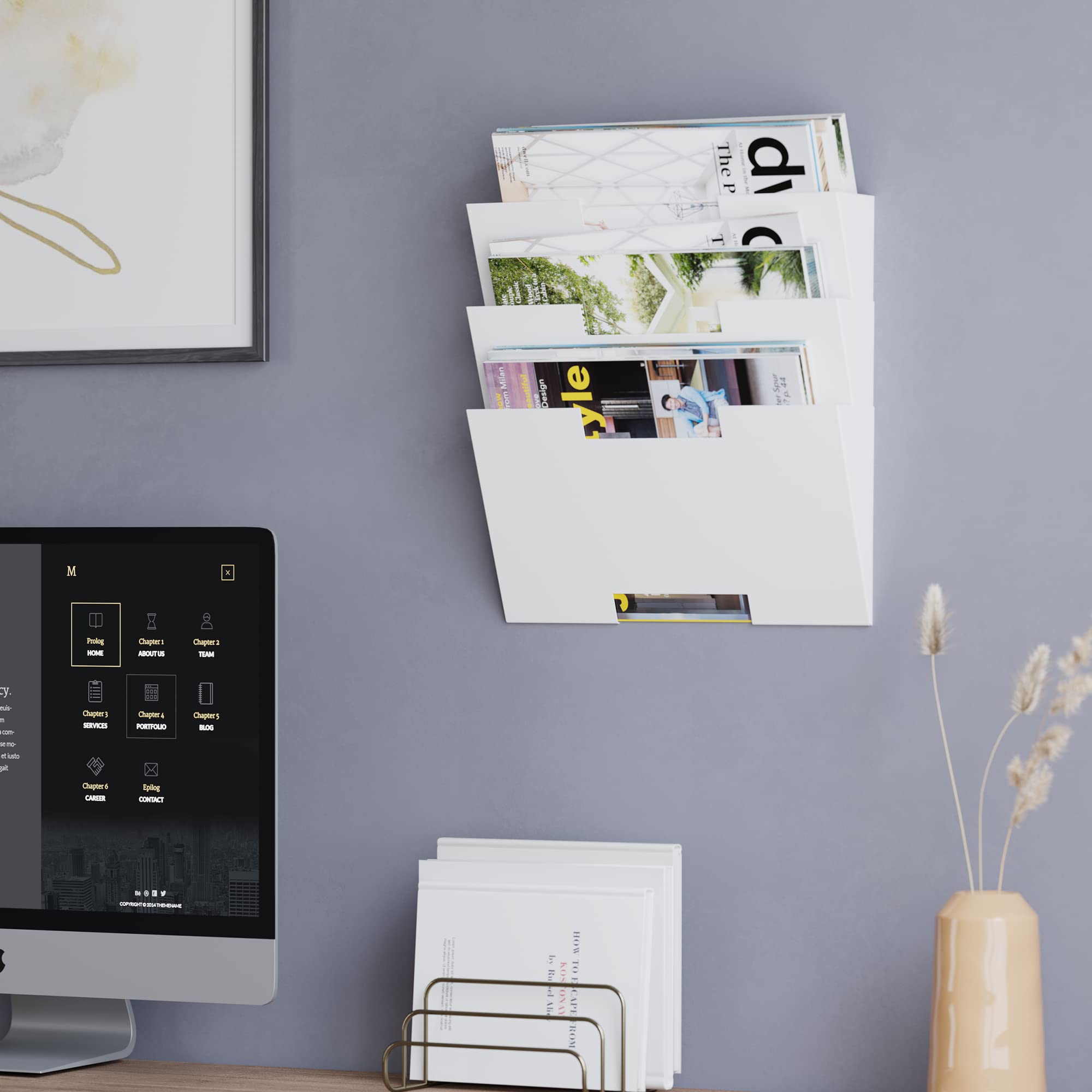 Wallniture Lissabon Wandordner Organizer für Büroaufbewahrung, 3-stöckiger Brief- und Zeitschriftenhalter, Metall, Weiß