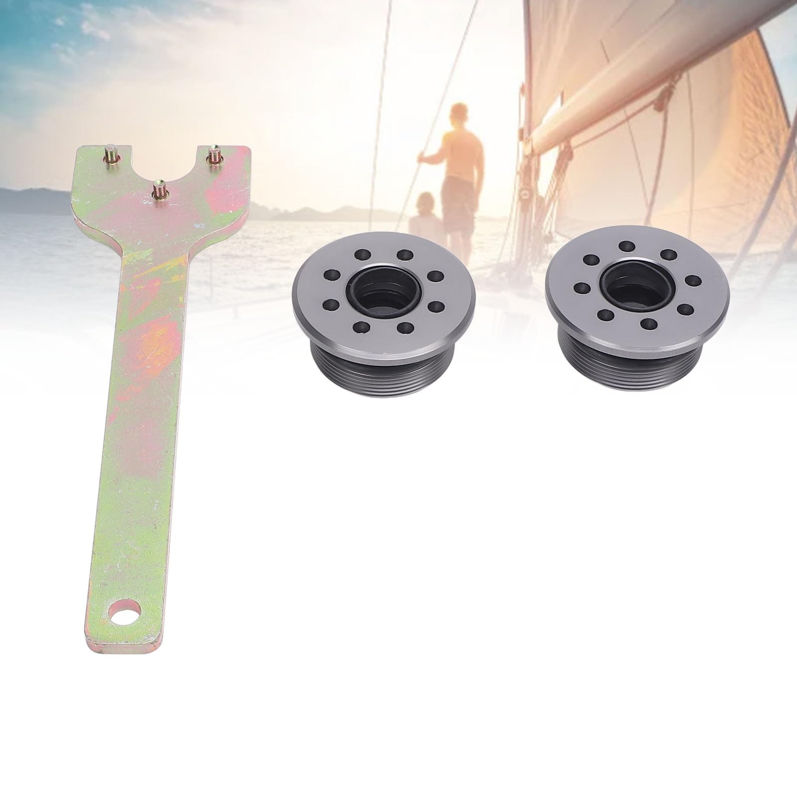 Tapa de Extremo del Cilindro de Ajuste, Diseño de 8 Orificios, Tapa de Extremo de Ajuste Inclinable, de de Aluminio con Sellos de Aceite y Herramienta de Llave para Motores Fueraborda 90