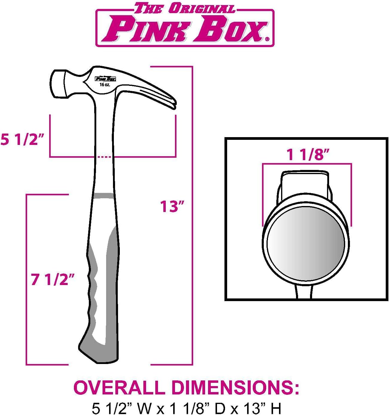 The Original Pink Box 16oz Steel Rip Claw Hammer, Pink | One Piece Forged with Smooth Face & Slip Resistant Handle, Pink