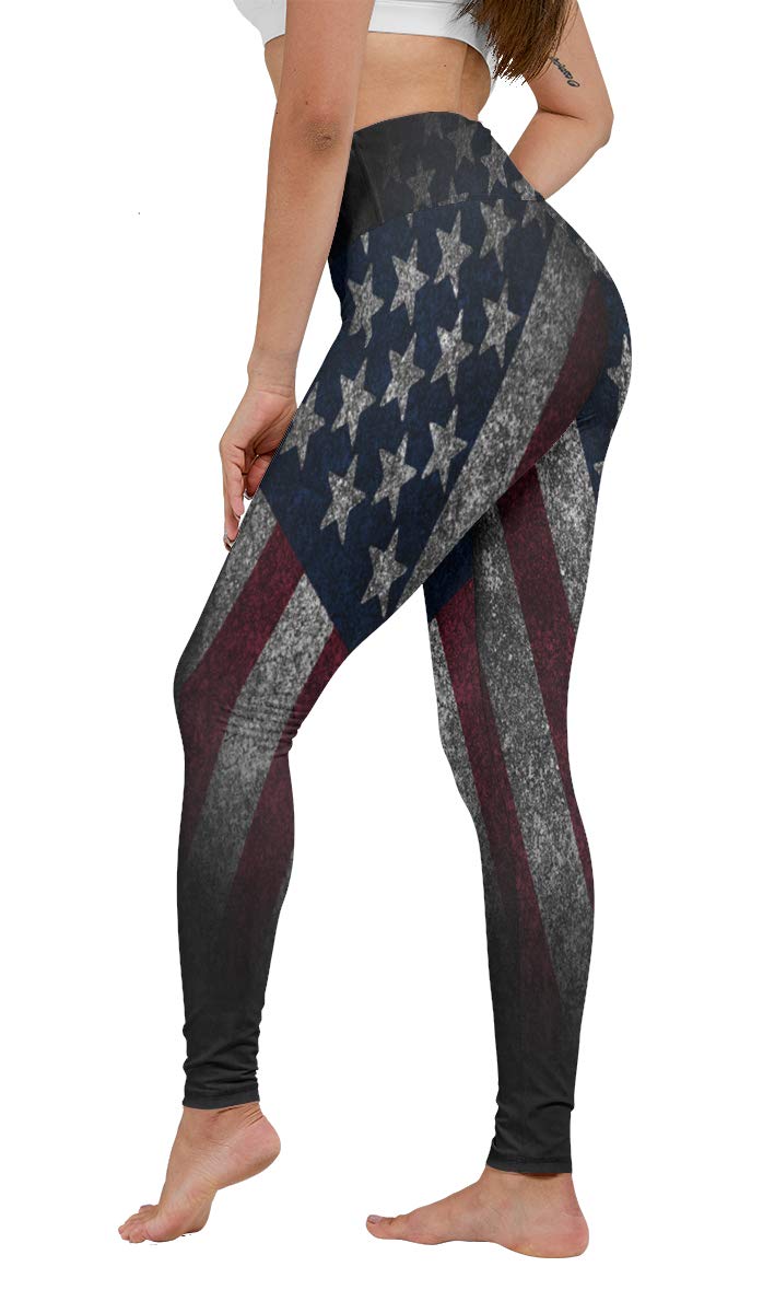 High Waist American Flag America Patriotic Old Glory Yoga Pants Tummy Control Workout Running Leggings White