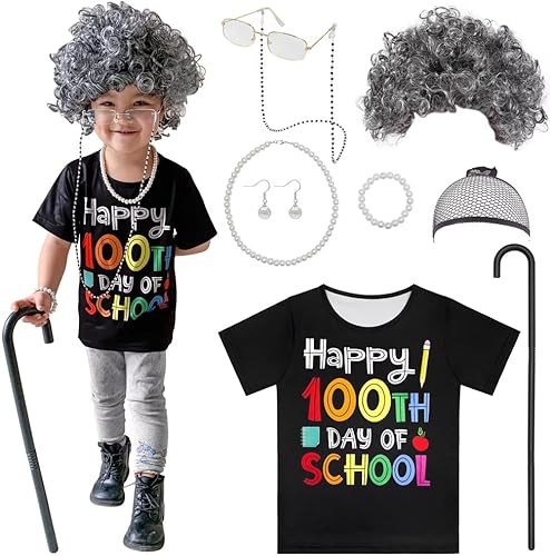 GRIVOS Disfraz de anciana para niñas, disfraz de anciana de 100 días de escuela para niños, disfraz de abuela de Pascua
