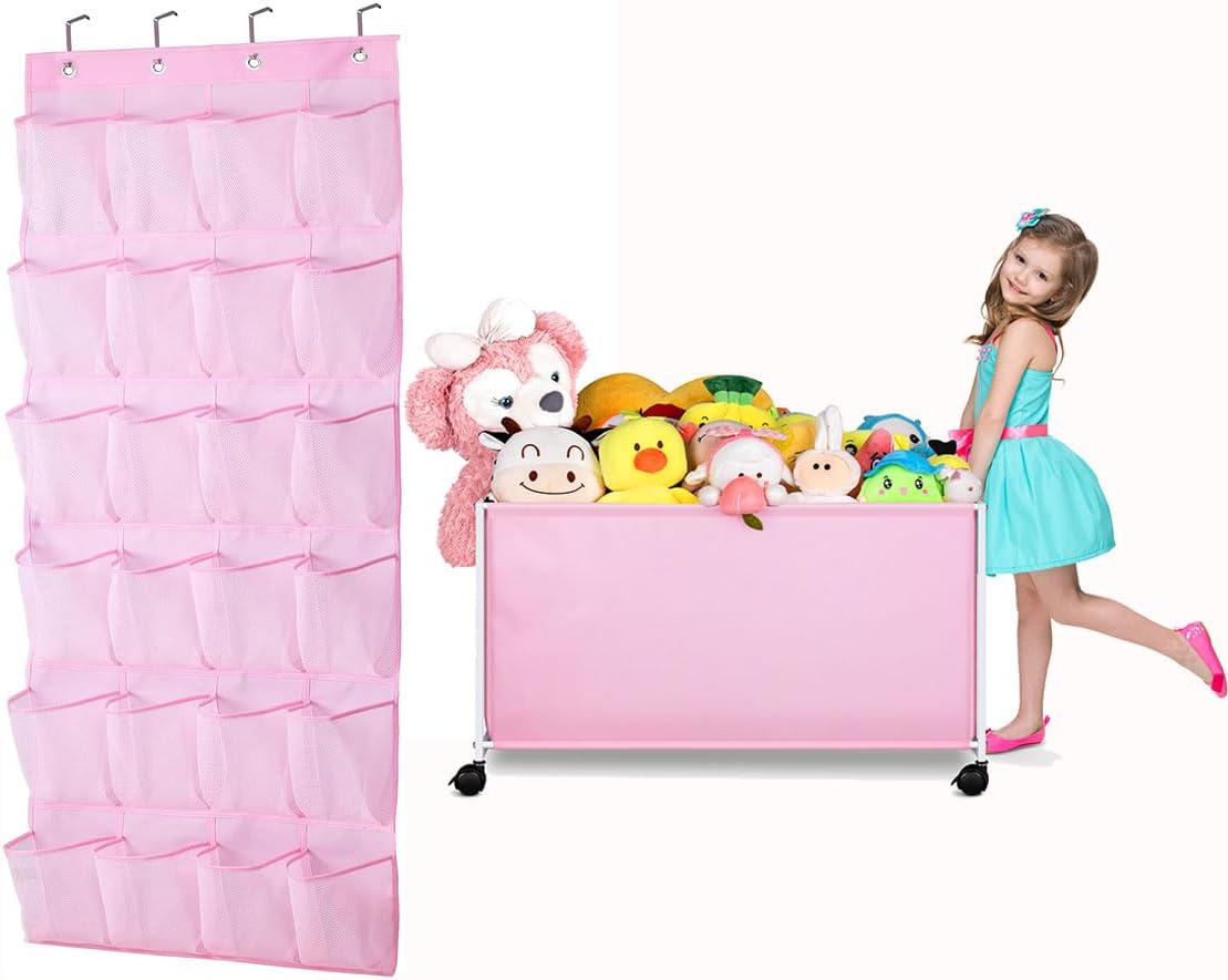 MISSLO Kids Shoe Organizer Pink Room Decor for Bedroom + Large Kids Toy Box for Girls